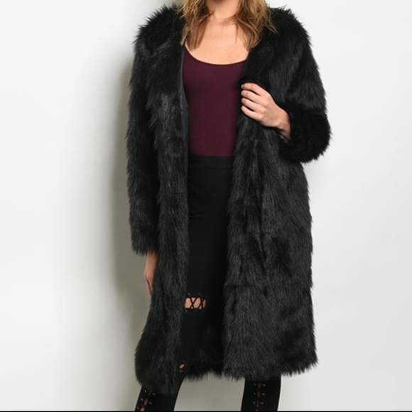 LAST 1 XS! ! BLACK FAUX FUR LONG COAT! - Picture 2 of 5